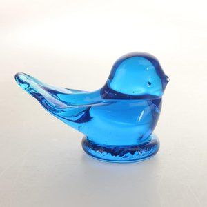 BLUE BIRD OF HAPPINESS GLASS  HANDMADE 1993 SIGNED LEO WARD 2.5" x 3" x 1 7/8"